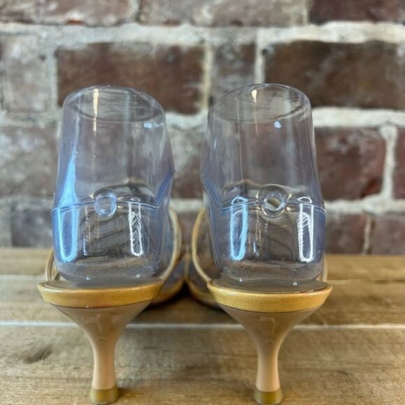 Stuart Weitzman Gold Metallic Leather Cutout Slide On Kitten Heel Sz 6.5 - Picture 4 of 12